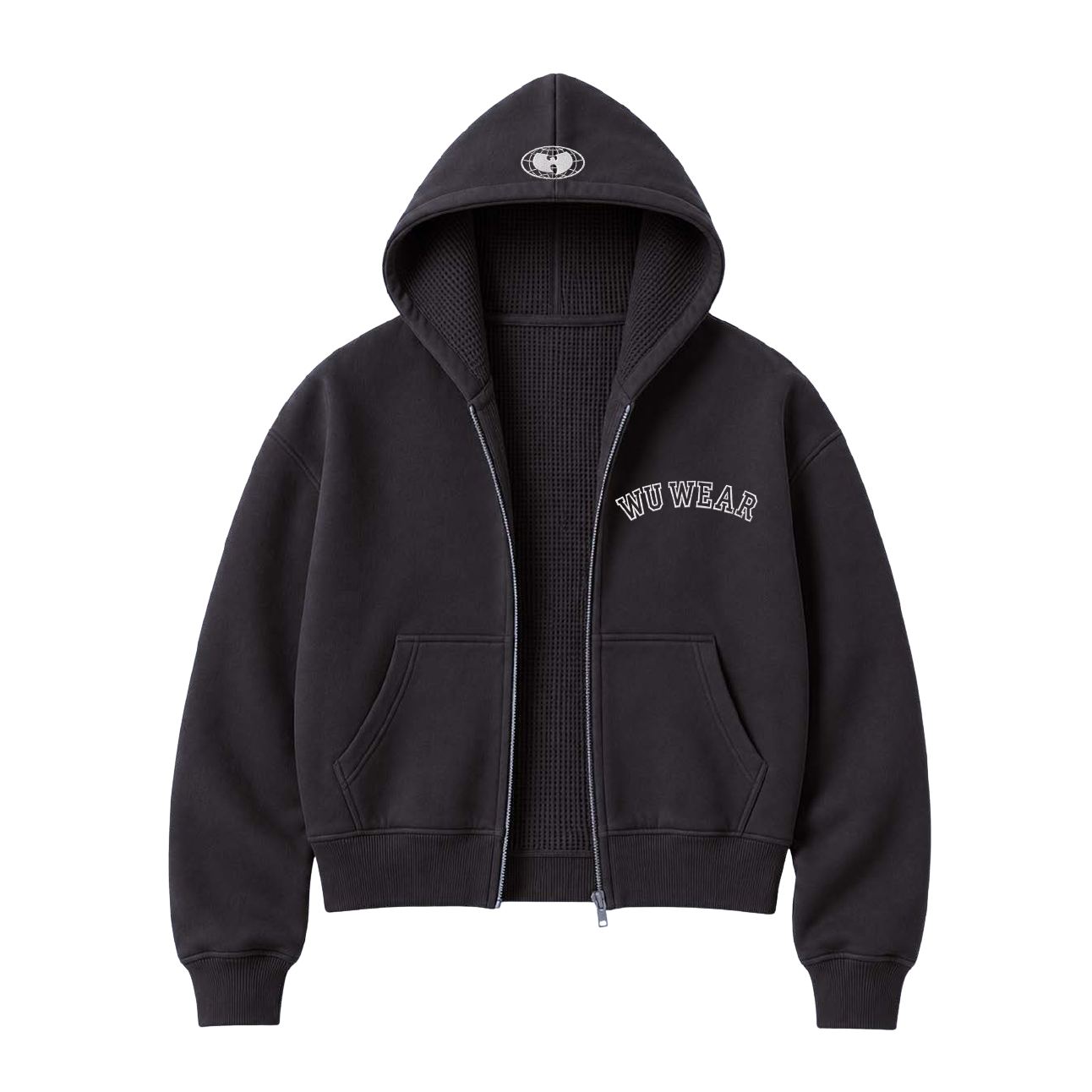 Cropped Zip Hoodie, black, front