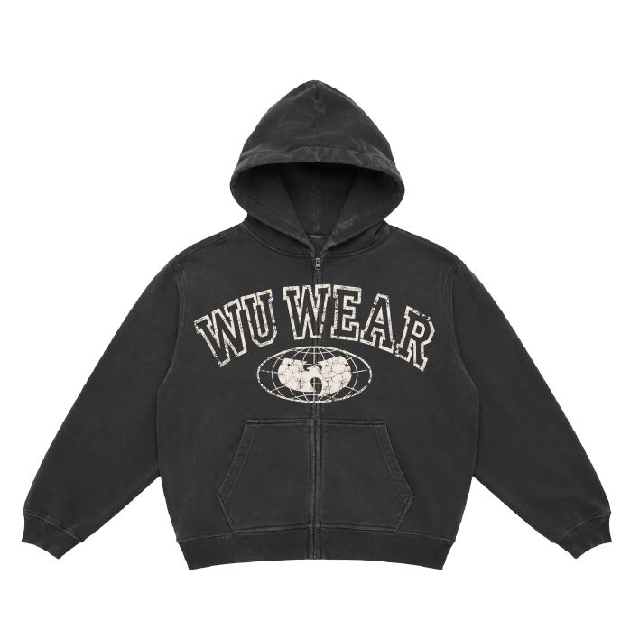 Washed Zip Hoodie, washed black, front