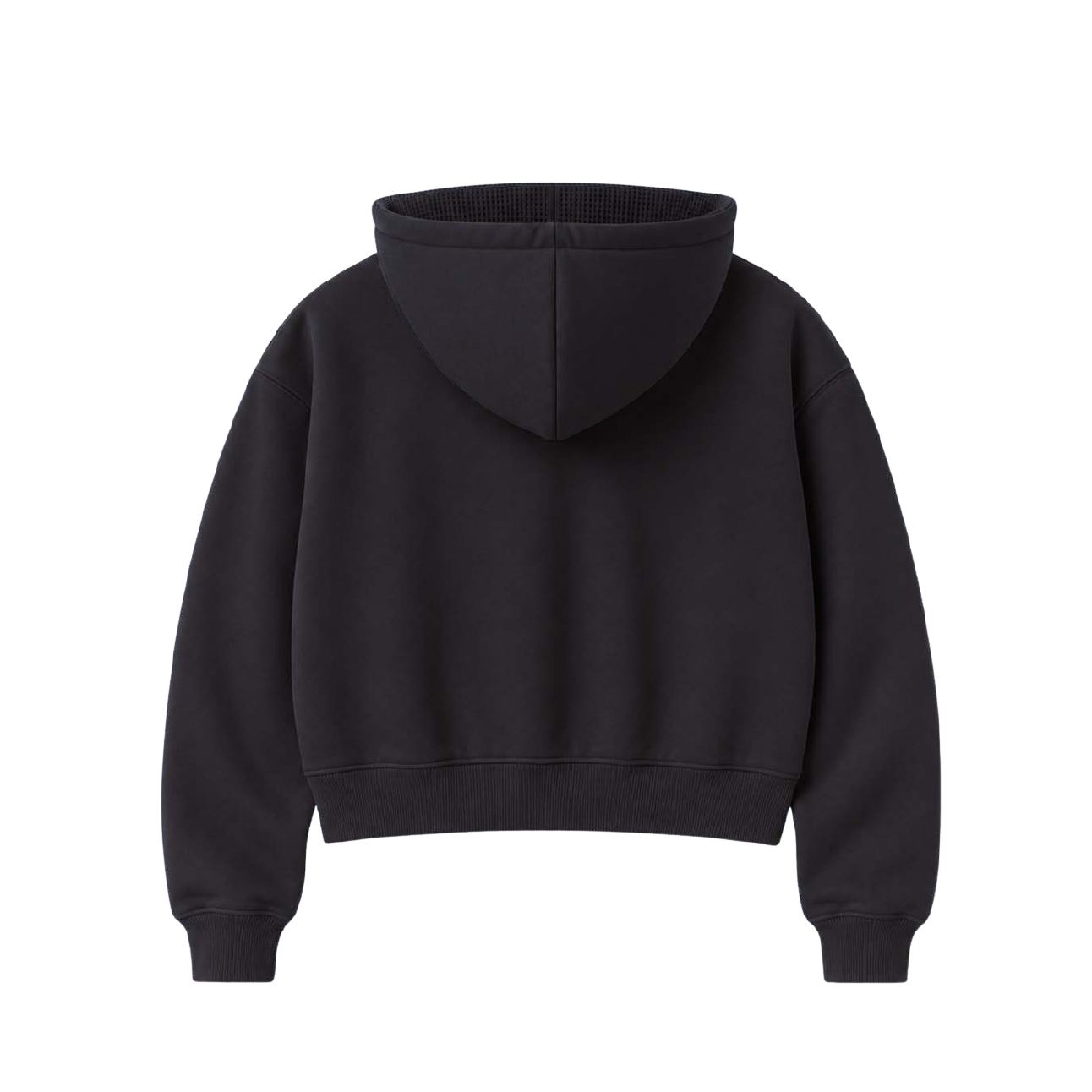 Patch Cropped Zip Hoodie, black w/ white patch, back